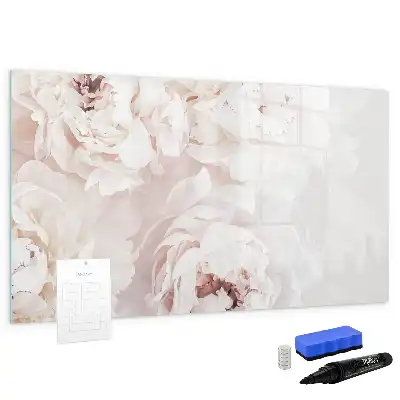 Beschrijfbaar glazen magneetbord met design van pioentrozen