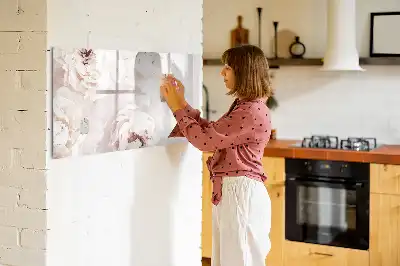 Beschrijfbaar glazen magneetbord met design van pioentrozen