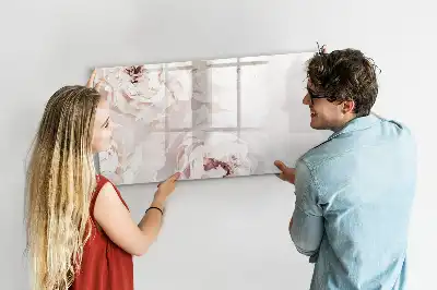 Beschrijfbaar glazen magneetbord met design van pioentrozen