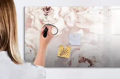Beschrijfbaar glazen magneetbord met design van pioentrozen