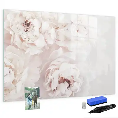 Beschrijfbaar glazen magneetbord met design van pioentrozen