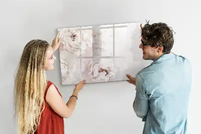 Beschrijfbaar glazen magneetbord met design van pioentrozen