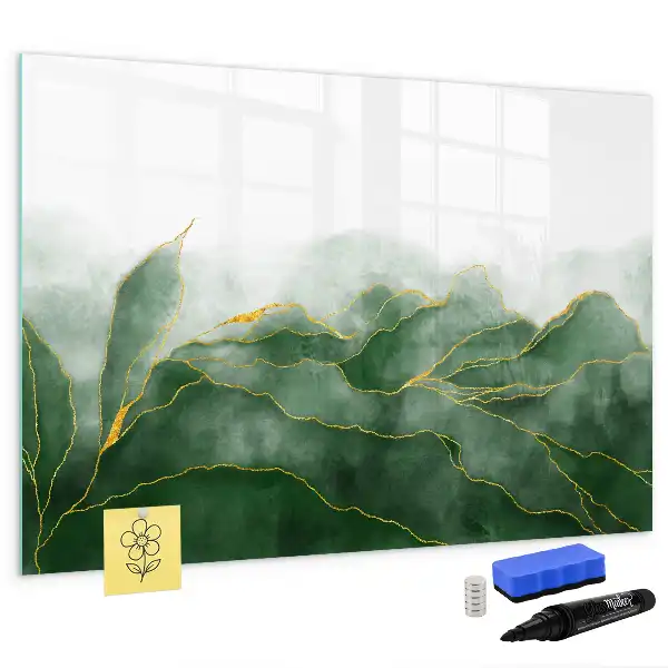 Beschrijfbaar glazen magneetbord met abstract bladontwerp