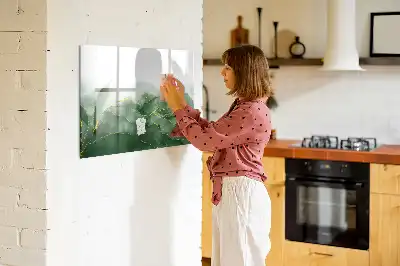 Beschrijfbaar glazen magneetbord met abstract bladontwerp