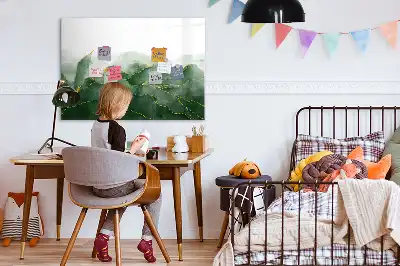 Beschrijfbaar glazen magneetbord met abstract bladontwerp