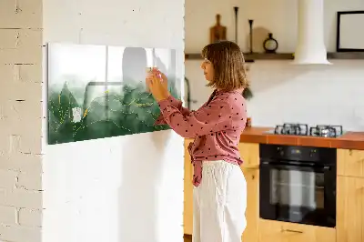 Beschrijfbaar glazen magneetbord met abstract bladontwerp