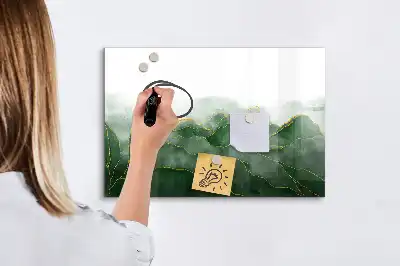 Beschrijfbaar glazen magneetbord met abstract bladontwerp