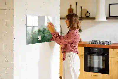 Beschrijfbaar glazen magneetbord met abstract bladontwerp