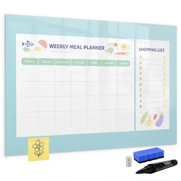 Magnetisch glazen memobord voor maaltijdplanning geschikt voor notities en foto's