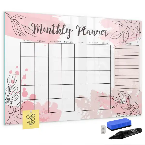 Magnetisch glazen schrijfbord voor notities en foto's roze maandplanner