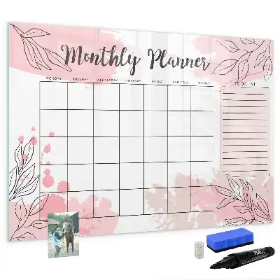 Magnetisch glazen schrijfbord voor notities en foto's roze maandplanner