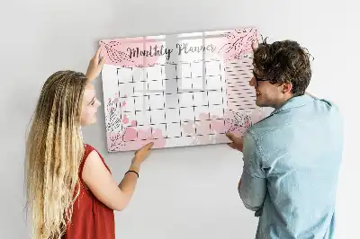 Magnetisch glazen schrijfbord voor notities en foto's roze maandplanner