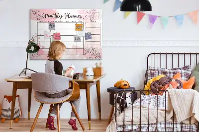 Magnetisch glazen schrijfbord voor notities en foto's roze maandplanner