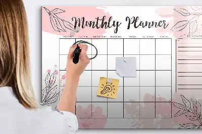 Magnetisch glazen schrijfbord voor notities en foto's roze maandplanner