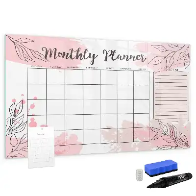 Magnetisch glazen schrijfbord voor notities en foto's roze maandplanner