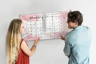 Magnetisch glazen schrijfbord voor notities en foto's roze maandplanner