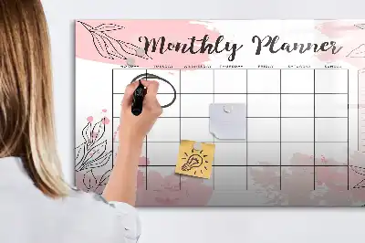 Magnetisch glazen schrijfbord voor notities en foto's roze maandplanner