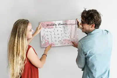 Magnetisch glazen schrijfbord voor notities en foto's roze maandplanner