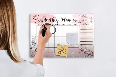 Magnetisch glazen schrijfbord voor notities en foto's roze maandplanner