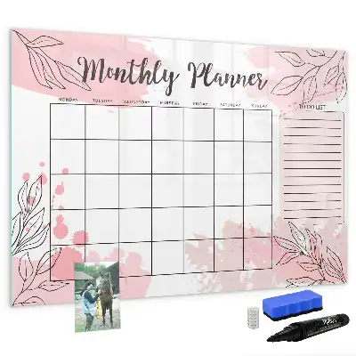 Magnetisch glazen schrijfbord voor notities en foto's roze maandplanner