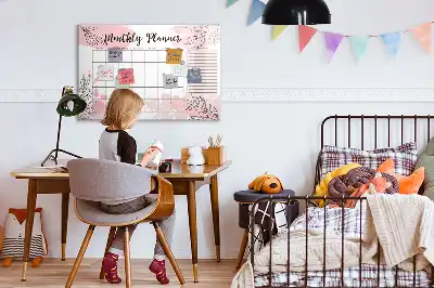 Magnetisch glazen schrijfbord voor notities en foto's roze maandplanner