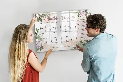 Beschrijfbaar glazen magneetbord met rozendessin