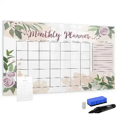 Beschrijfbaar glazen magneetbord met rozendessin