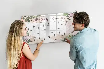 Beschrijfbaar glazen magneetbord met rozendessin