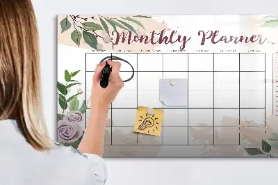 Beschrijfbaar glazen magneetbord met rozendessin