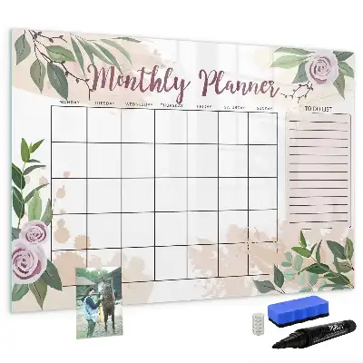 Beschrijfbaar glazen magneetbord met rozendessin
