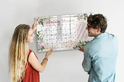 Beschrijfbaar glazen magneetbord met rozendessin