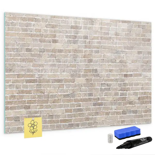 Magnetisch glazen schrijfbord voor notities en foto's met print van een bakstenen muur