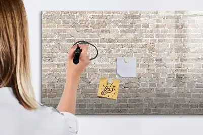 Magnetisch glazen schrijfbord voor notities en foto's met print van een bakstenen muur