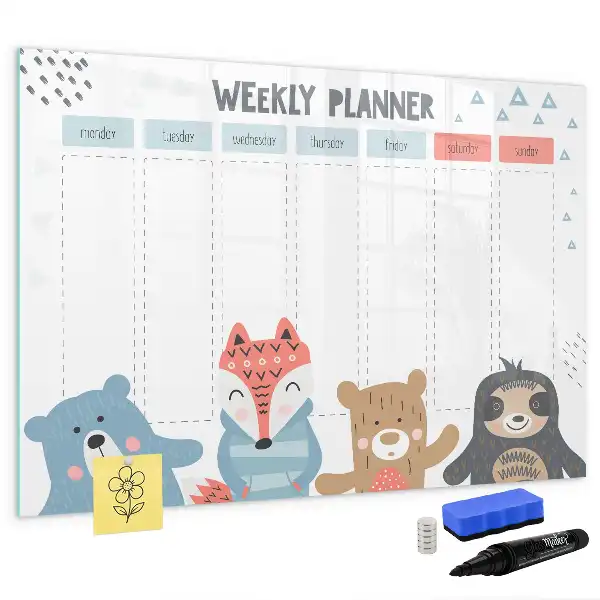 Magnetisch glazen memobord voor weekplanning