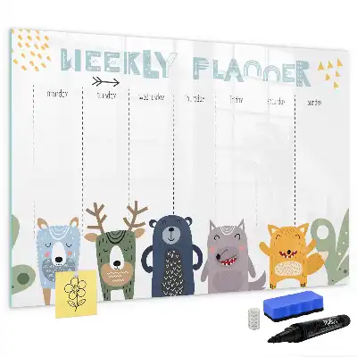 Kinder weekplanner beschrijfbaar magneetbord van glas met design