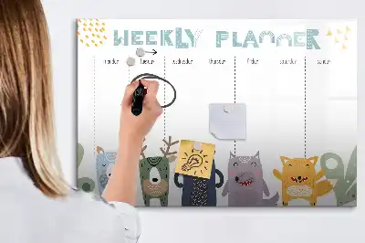 Kinder weekplanner beschrijfbaar magneetbord van glas met design