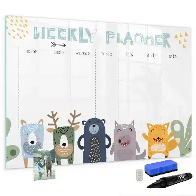 Kinder weekplanner beschrijfbaar magneetbord van glas met design