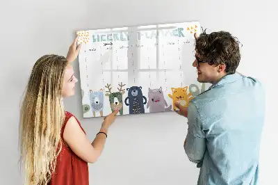 Kinder weekplanner beschrijfbaar magneetbord van glas met design