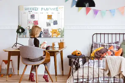 Kinder weekplanner beschrijfbaar magneetbord van glas met design