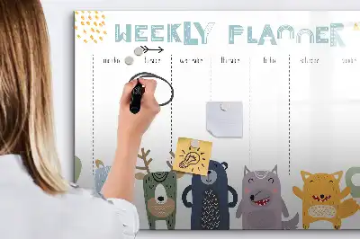 Kinder weekplanner beschrijfbaar magneetbord van glas met design