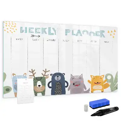 Kinder weekplanner beschrijfbaar magneetbord van glas met design