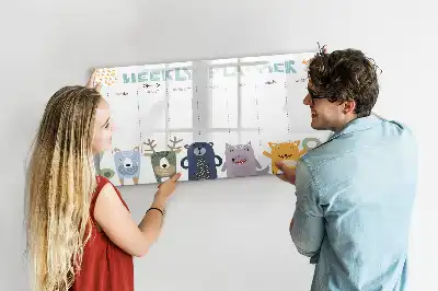Kinder weekplanner beschrijfbaar magneetbord van glas met design