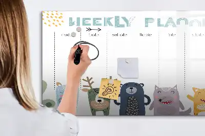 Kinder weekplanner beschrijfbaar magneetbord van glas met design