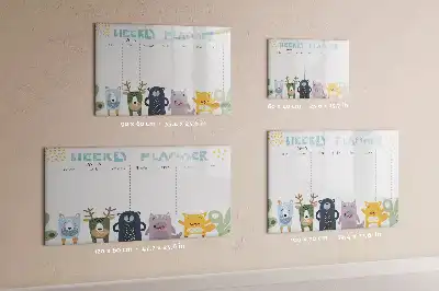 Kinder weekplanner beschrijfbaar magneetbord van glas met design