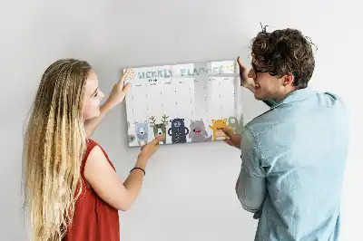 Kinder weekplanner beschrijfbaar magneetbord van glas met design