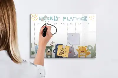 Kinder weekplanner beschrijfbaar magneetbord van glas met design