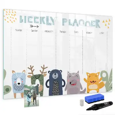 Kinder weekplanner beschrijfbaar magneetbord van glas met design