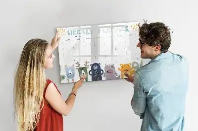 Kinder weekplanner beschrijfbaar magneetbord van glas met design