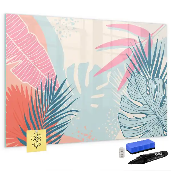 Magnetisch glazen schrijfbord met pastelbladeren print