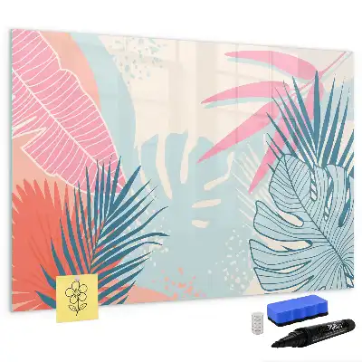 Magnetisch glazen schrijfbord met pastelbladeren print